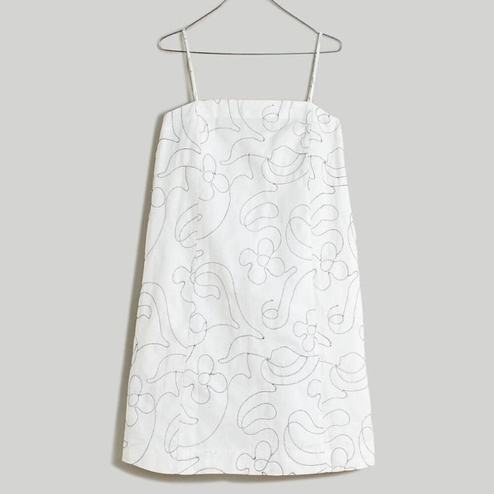 Madewell Goldie mini dress in a white and black floral embroidery Size 14